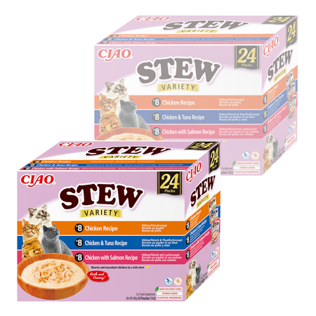 Inaba Cat Ciao Stew 48x40g Uzupełniająca Karma Dla Kota Potrawka z Kurczakiem Tuńczykiem i Łososiem