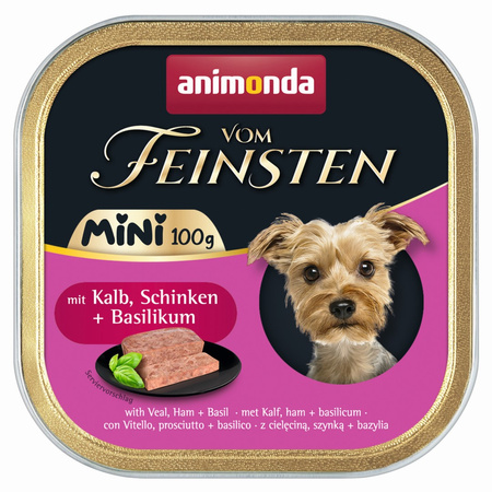 Animonda Vom Feinsten Mini 32x100g Mokra Karma Dla Psa z Cielęciną Szynką i Bazylią