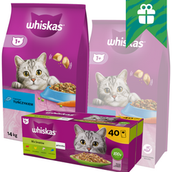 Whiskas Adult Tuńczyk 2x14kg Sucha Karma Dla Kotów + GRATIS 40x85g Mix Smaków Mokra Karma w Galaretce
