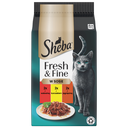 Sheba Fresh&Fine 36x50g  Mokra Karma Dla Kotów W Sosie Z Wołowiną  Kurczakiem Jagnięciną