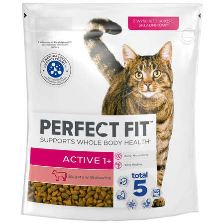 Perfect Fit Active 1+ z Wołowiną 6x750g Sucha Karma Dla Aktywnych Dorosłych Kotów
