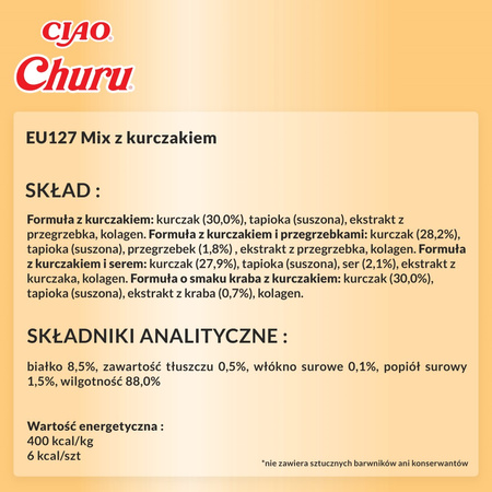 Inaba Cat Churu 20x14g (280g) Kremowy Przysmak Dla Kota Pasta Mix Z Kurczakiem