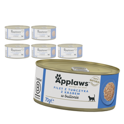 Applaws Cat Mokra Karma Dla Kota 6x70g Filet z Tuńczyka z Krabem w Bulionie