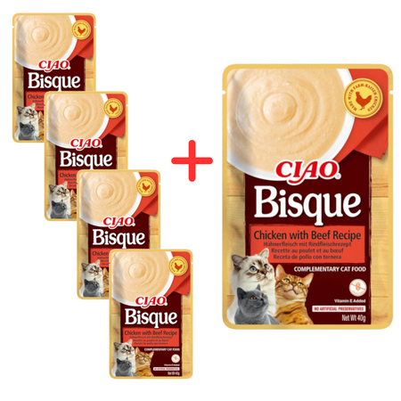 Inaba Cat Ciao Bisque 4+1 (5x40g) Uzupełniająca Karma Dla Kota Zupa Kurczak z Wołowiną