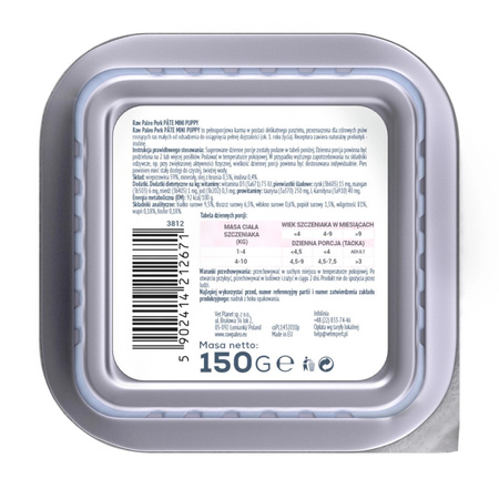 Raw Paleo Pork Pate Mini Puppy 6x150g Monoproteinowa Mokra Karma Pasztet Dla Szczeniąt Małych Ras Z Wieprzowiną