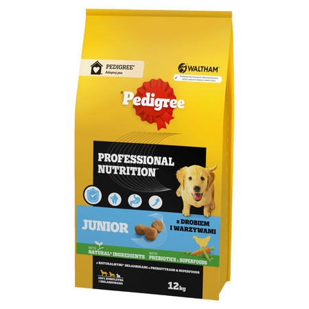 Pedigree Junior Professional Nutrition Z Drobiem I Warzywami 12kg + 12kg GRATIS Sucha Karma Dla Szczeniąt Średnich I Dużych Ras
