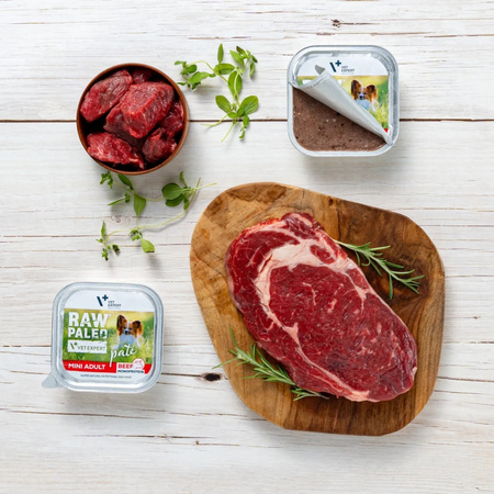 Raw Paleo Pate Mini Adult Mix Tacka 8x150g Mokra Karma Dla Psów Małych Ras z Wołowiną i Indykiem