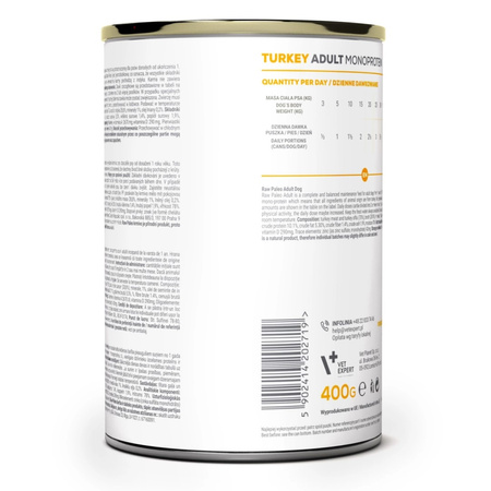 Vet Expert Raw Paleo Adult Monoprotein 24x400g Mokra Karma Dla Psa z Indykiem