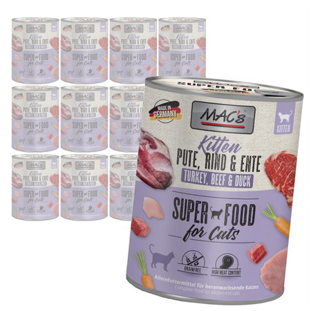 MAC's Kitten 12x800g Bezzbożowa Mokra Karma Dla Kociąt Indyk Wołowina Kaczka