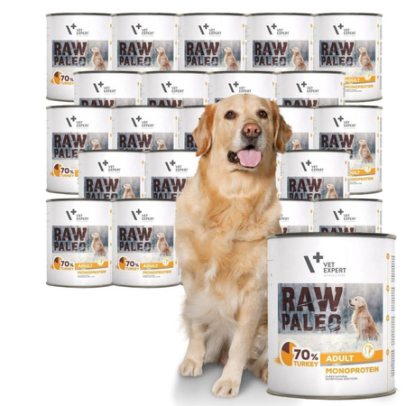 Vet Expert Raw Paleo Adult Turkey 24x800g Bezzbożowa Mokra Karma Dla Psa Z Indykiem