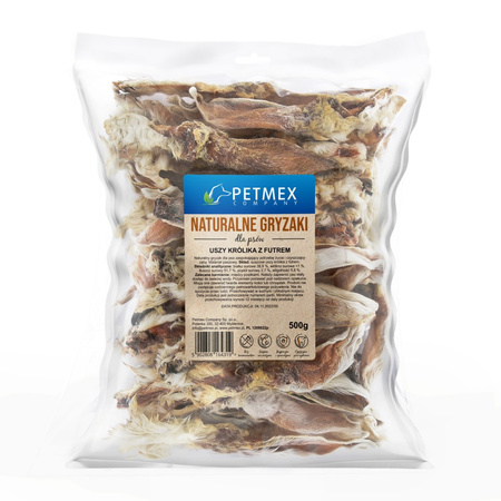 Petmex Uszy Królika Z Futrem 500g Gryzak Naturalny Przysmak Dla Psa