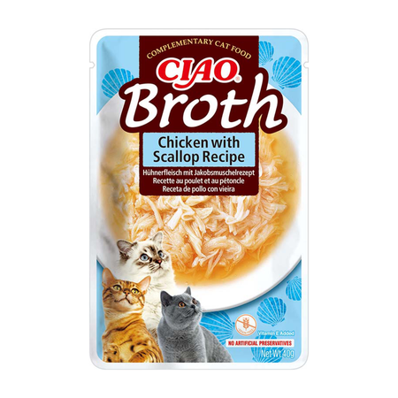 Inaba Cat Ciao Broth 48x40g Uzupełniająca Karma Dla Kota Bulion z Kurczakiem Łososiem Tuńczykiem i Przegrzebkami