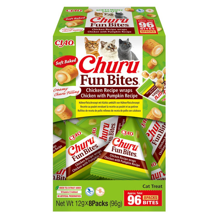 Inaba Cat Churu Fun Bites Chicken with Pumpkin Recipe 8x12g Przysmak Dla Kota Poduszki Z Kremowym Nadzieniem Kurczak Dynia