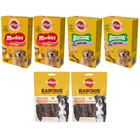 Pedigree Zestaw Przysmaków Ciasteczka 4x500g + Ranchos Jerkies 2x70g Z Kurczakiem