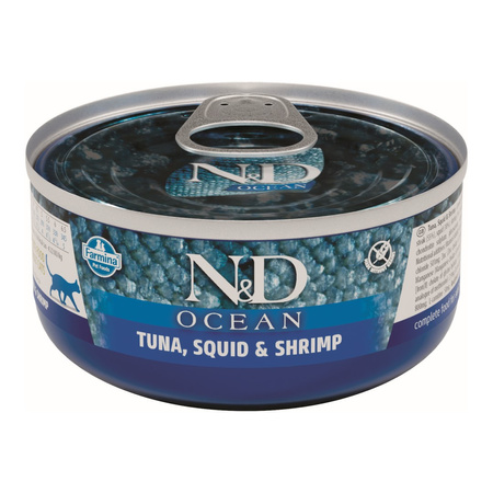 Farmina N&D Cat Ocean Tuna Squid & Shrimp 24x70g Mokra Karma Dla Kota Kalmar Tuńczyk Krewetka