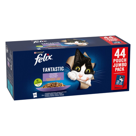 Felix Fantastic Mokra Karma Dla Kota Wybór Smaków W Galaretce 3,74kg (44x85g) Wołowina Kurczak Łosoś Tuńczyk