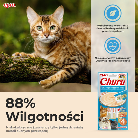 Inaba Cat Churu Tuna With Seafood 4x56g Kremowy Przysmak Dla Kota Pasta Z Tuńczykiem I Owocami Morza 3+1 Gratis