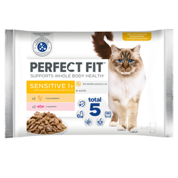 Perfect Fit Sensitive 1+ 4x85g Mokra Karma Dla Kotów Z Kurczakiem I Łososiem W Sosie