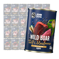 John Dog Berry Line Mix Smaków Dzik I Cielęcina Wołowina I Królik Jagnięcina I Śledź 24x400g Mokra Karma Dla Szczeniąt