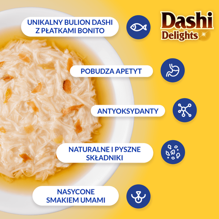 Inaba Cat Dashi Delights 6x70g Uzupełniająca Karma Dla Kota Bulion z Kurczakiem i Przegrzebkami 3+3 Gratis