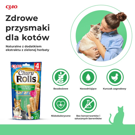 Inaba Cat Churu Rolls 4x40g Przysmak Dla Kota Pałeczki z Nadzieniem Kurczak z Tuńczykiem 3+1 Gratis
