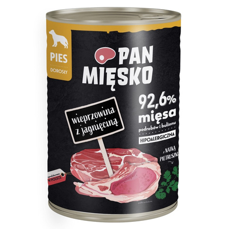 Pan Mięsko Wieprzowina z Jagnięciną 12x400g Mokra Karma Dla Psów Dorosłych