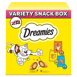 DREAMIES Variety Snack Box – karma uzupełniająca dla kotów (z kurczakiem, z serem i o smaku łososia) - 720g
