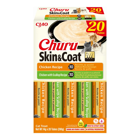 Inaba Cat Churu Skin & Coat Chicken 40x14g Kremowy Przysmak Dla Kota Pasta Mix Z Kurczakiem