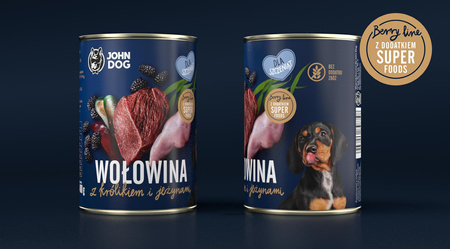 John Dog Junior WOŁOWINA i KRÓLIK z JEŻYNAMI 6x 400g Puszka - mokra karma dla szczeniąt