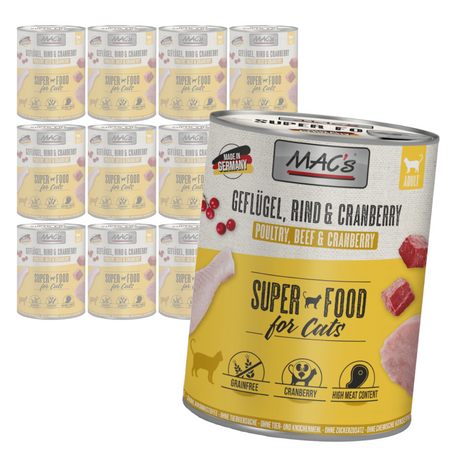 MAC's 12x800g Bezzbożowa Mokra Karma Dla Kota Drób i Żurawina