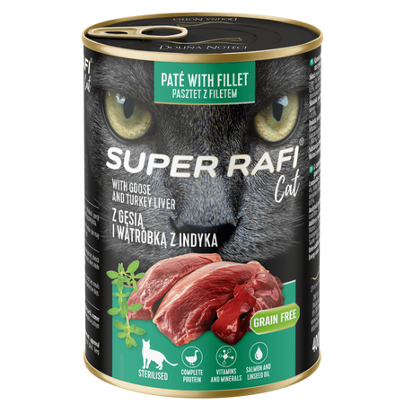 Super Rafi Cat 12x400g Bezzbożowa Mokra Karma Dla Kotów Sterylizowanych Mix 2 Smaków