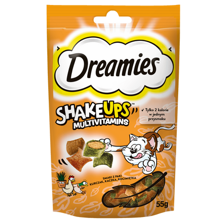Dreamies Shake Ups Multivitamins 55g Przysmak Dla Kota z Kurczakiem Kaczką i Kocimiętką