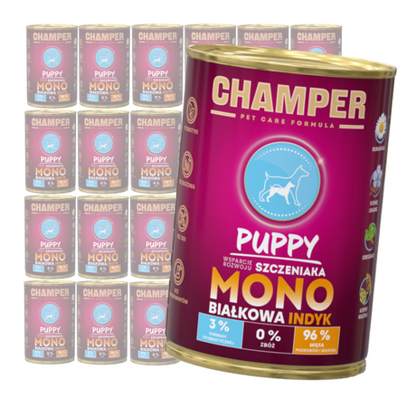 Champer Puppy Monobiałkowa 24x400g Mokra Karma Dla Szczeniąt Z Indykiem Wsparcie Rozwoju