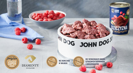 John Dog Berry ADULT DZICZYZNA z malinami 800g - Mokra Karma dla psów, 96% mięsa