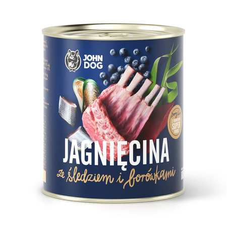 John Dog BERRY JUNIOR JAGNIĘCINA I ŚLEDŹ z borówkami 6x 800g - Mokra Karma dla szczeniąt, 96% mięsa