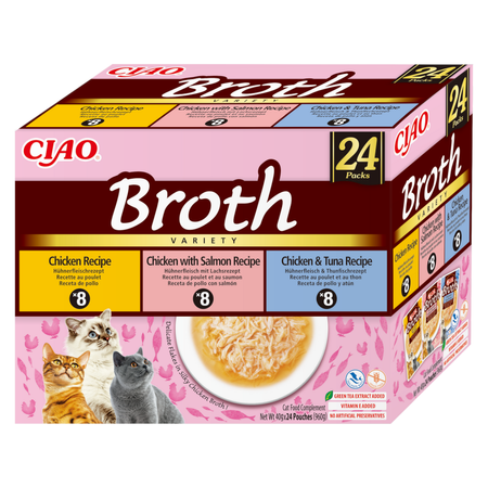 Inaba Cat Ciao Broth 24x40g Uzupełniająca Karma Dla Kota Bulion z Kurczakiem Łososiem i Tuńczykiem