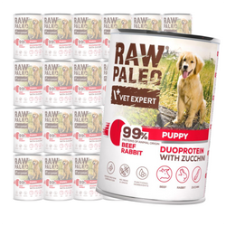 Raw Paleo Beef&Rabbit Puppy Duoprotein 24x400g​ Mokra Karma Dla Szczeniąt z Wołowiną i Królikiem