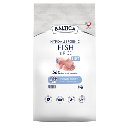 Baltica Adult Light Ryba z Ryżem M 9kg Hipoalergiczna Sucha Karma Dla Psów Średnich Ras