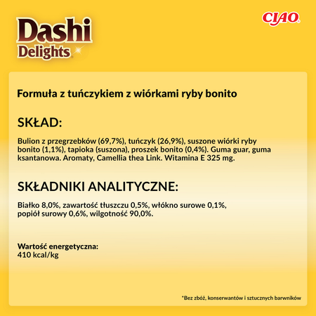 Inaba Cat Dashi Delights 70g Uzupełniająca Karma Dla Kota Bulion z Tuńczykiem i Płatkami Bonito