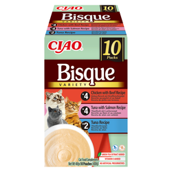 Inaba Cat Ciao Bisque 10x40g Uzupełniająca Karma Dla Kota Zupa Krem z Tuńczykiem Kurczakiem Wołowiną i Łososiem