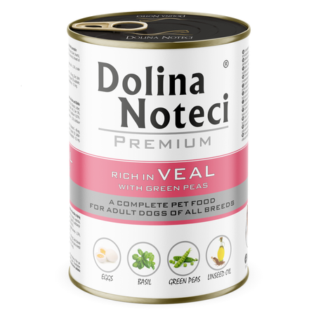 Dolina Noteci Premium Bogata w Cielęcinę z Groszkiem Puszka 6x400g Mokra Karma Dla Psa