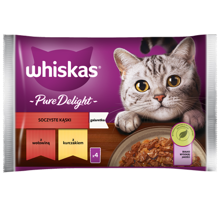 Whiskas Adult 4x340g Soczyste Kąski Mokra Karma Dla Dorosłego Kota W Galaretce Kawałki Z Wołowiną I Z Kurczakiem