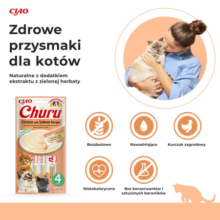 Inaba Cat Churu Chicken With Salmon 24x14g Kremowy Przysmak Dla Kota Pasta Z Kurczakiem I Łososiem