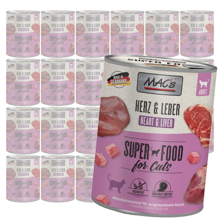 MAC's 24x800g Bezzbożowa Mokra Karma Dla Kota Wołowe Serce Wątroba