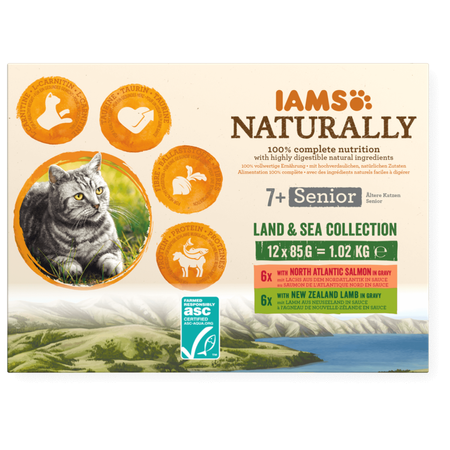Iams Naturally Senior Land & Sea Collection 36x85g Mokra Karma Dla Kota Mięsne I Rybne Smaki