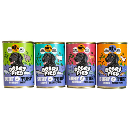 Dobry Pies Surf & Turf 4x400g Mokra Karma Dla Dorosłych Psów Mix 4 Smaków
