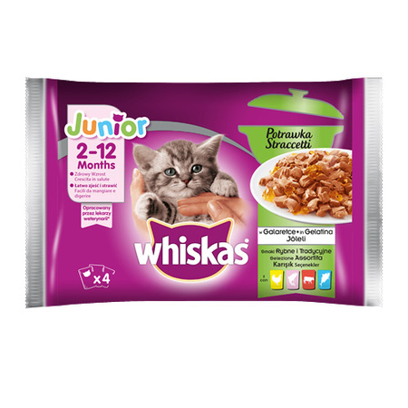WHISKAS JUNIOR Potrawka Smaki Rybne i Tradycyjne w Galaretce 4x 85 g - mokra karma dla kociąt