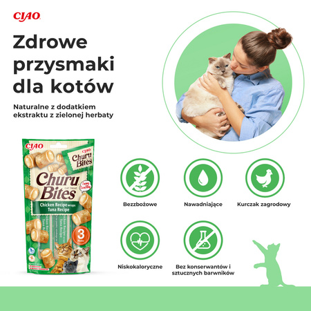 Inaba Cat Churu Bites 3x10g (30g) Przysmak Dla Kota Ciasteczka Z Nadzieniem Z Kurczakiem I Tuńczykiem
