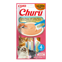 Inaba Cat Churu Salmon With Scallop Flavour 4x14g (56g) Kremowy Przysmak Dla Kota Pasta z Łososiem i Przegrzebkami
