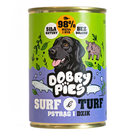 Dobry Pies Surf & Turf 24x400g Mokra Karma Dla Dorosłych Psów Z Pstrągiem I Dzikiem